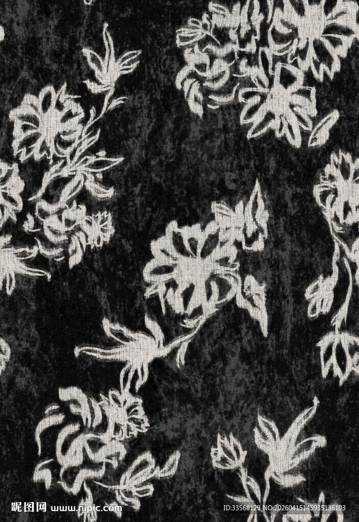 黑白花卉刺绣图案纹理