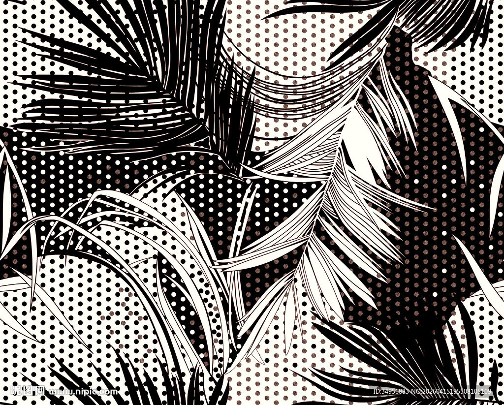 黑白棕榈叶图案纹理