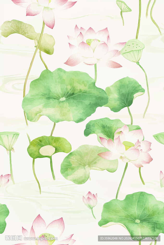 水墨风荷花荷叶图案