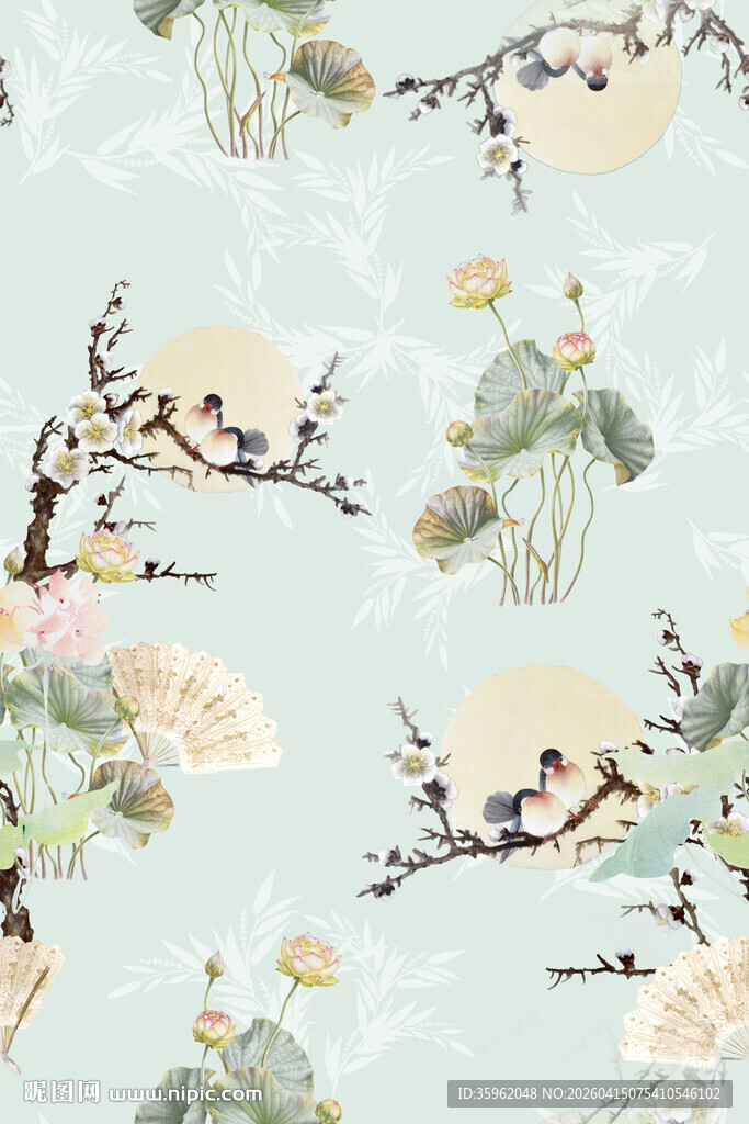 中式花鸟清新图案设计