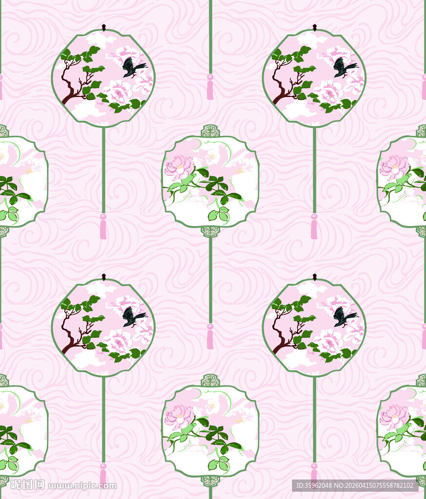 中式花鸟团扇图案背景