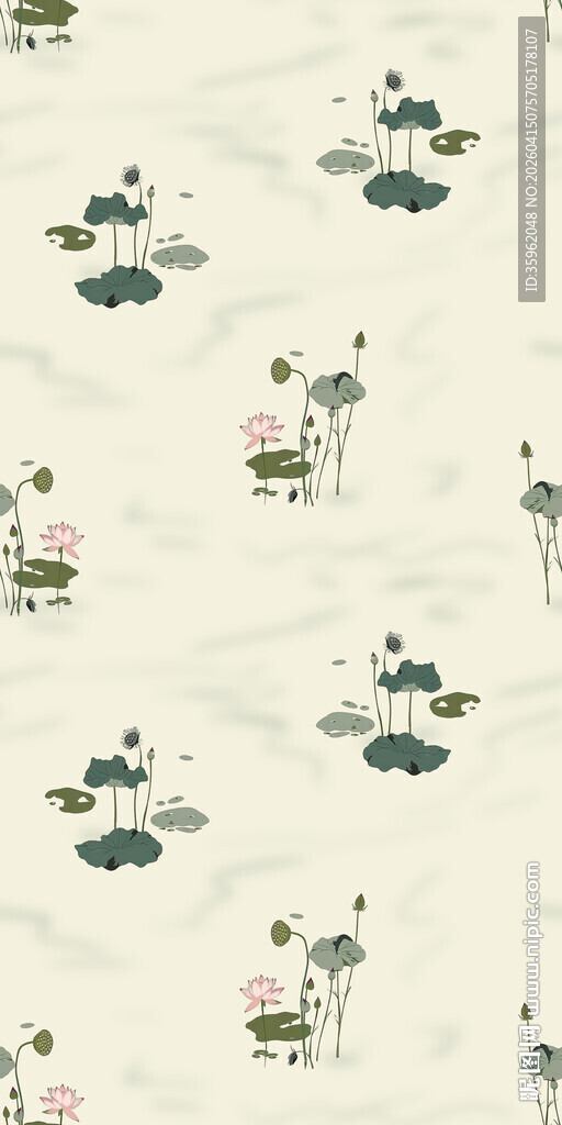 中式水墨风荷塘图案