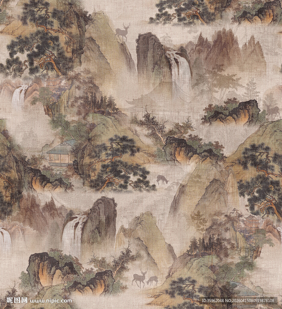 中式山水墨韵古风画作