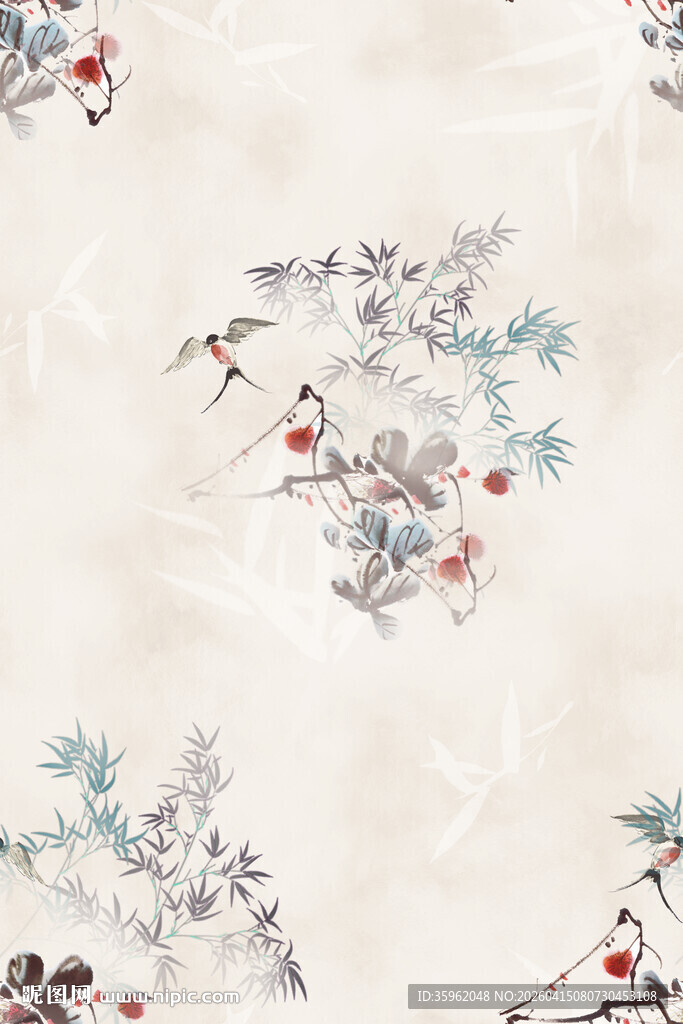 中式花鸟图案壁纸