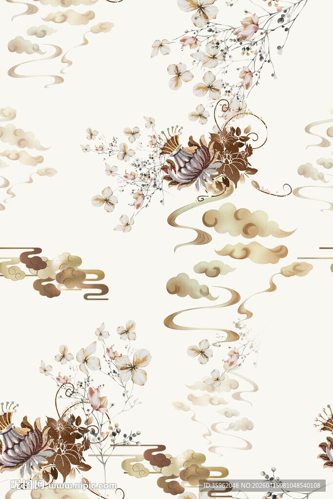 中式复古花卉飞鸟图案背景