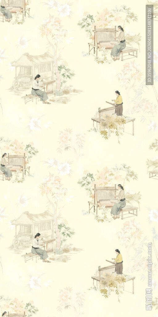 中式古风花鸟图案纹理