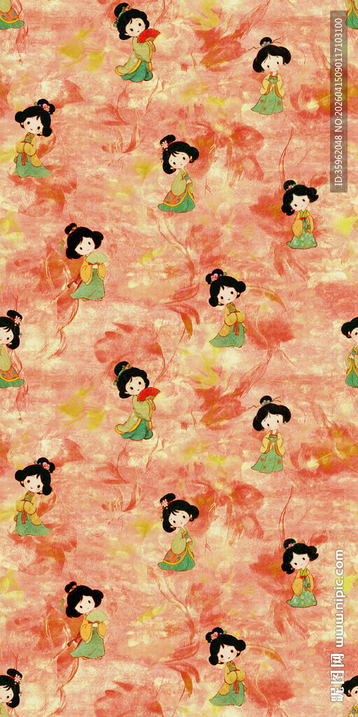 卡通女孩图案的粉色布料