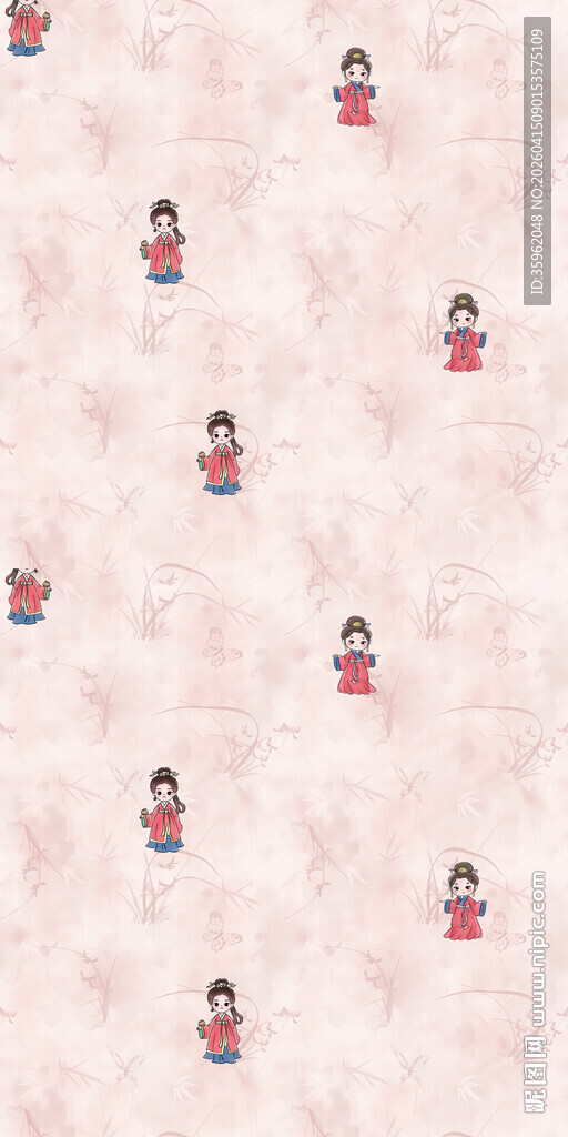 卡通女孩图案的粉色背景