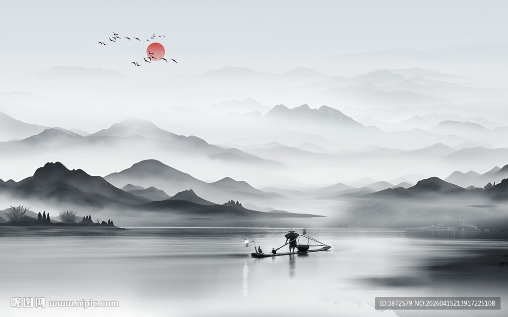 新中式水墨山水背景