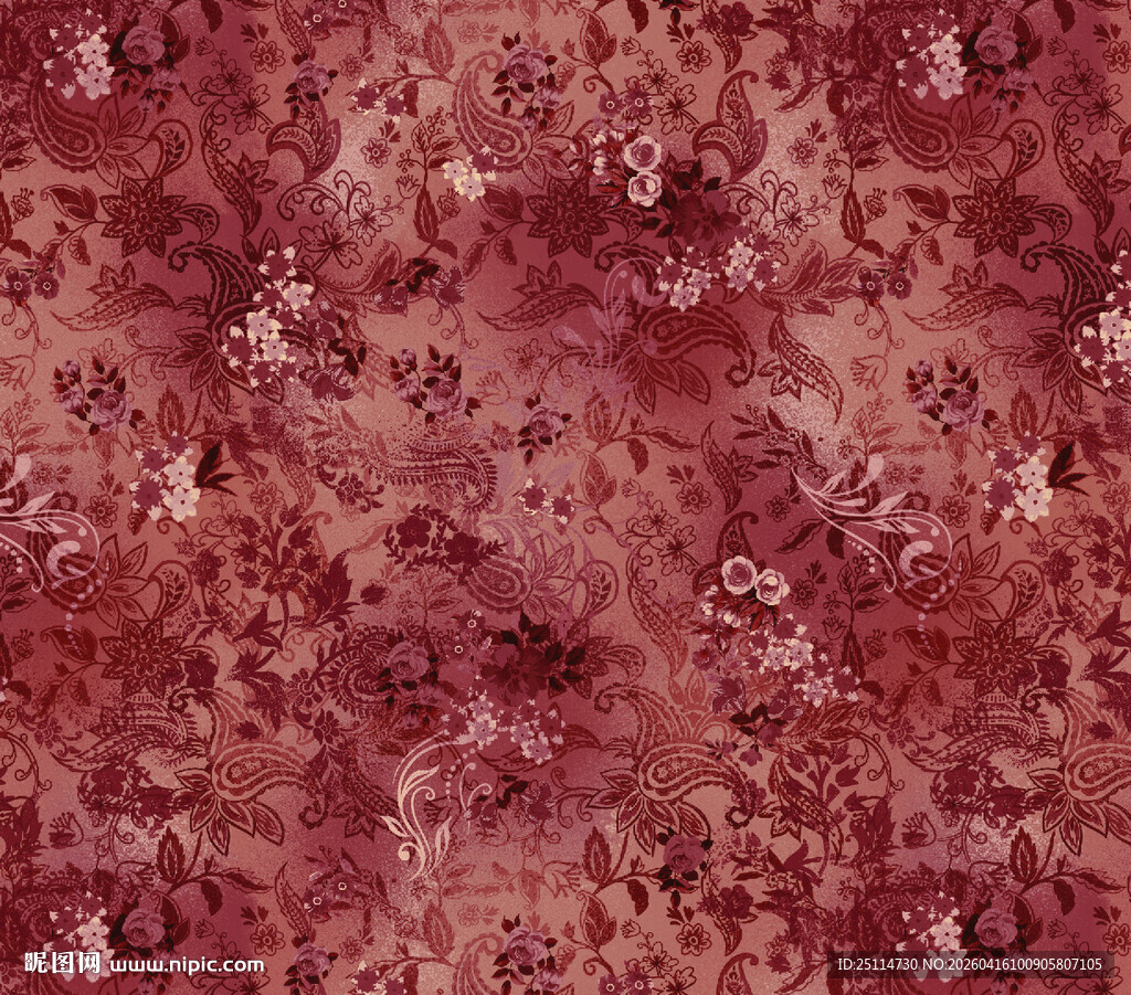 深红抽象花纹图案背景