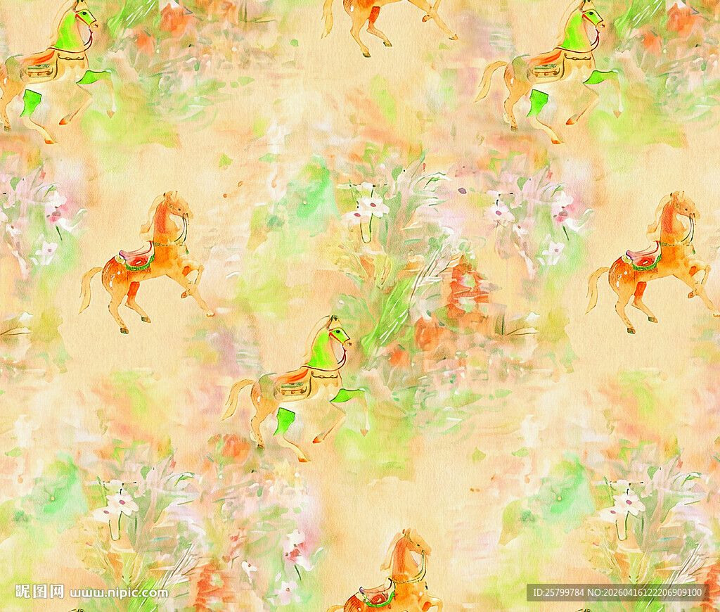 水彩风动物图案背景图