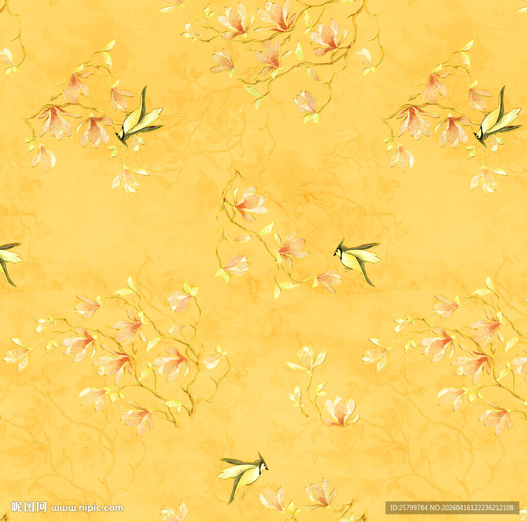 黄色底花卉图案纹理