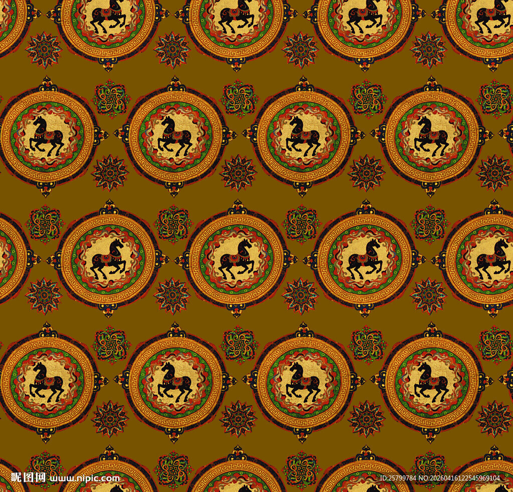 复古风圆形马图案背景