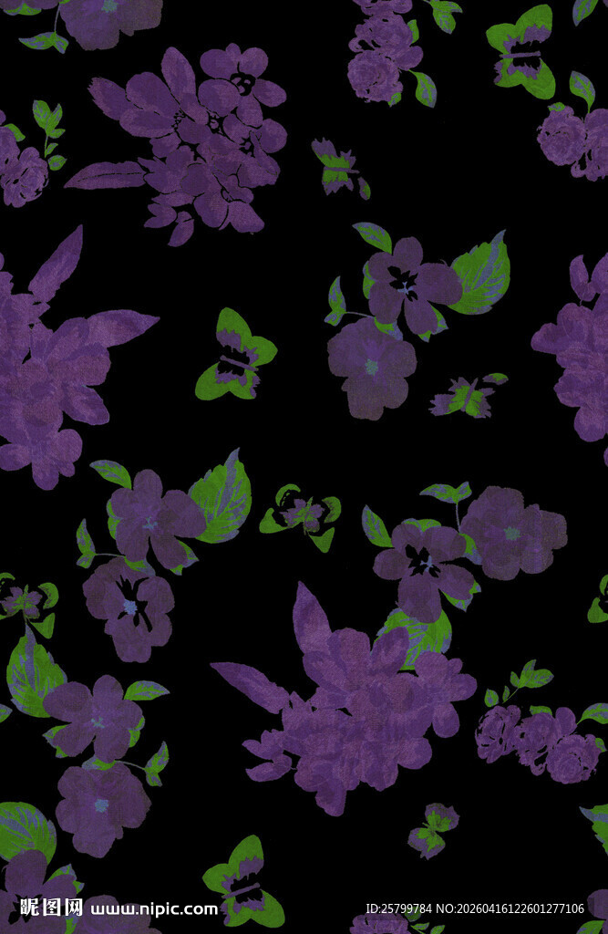 紫色花卉绿叶图案背景