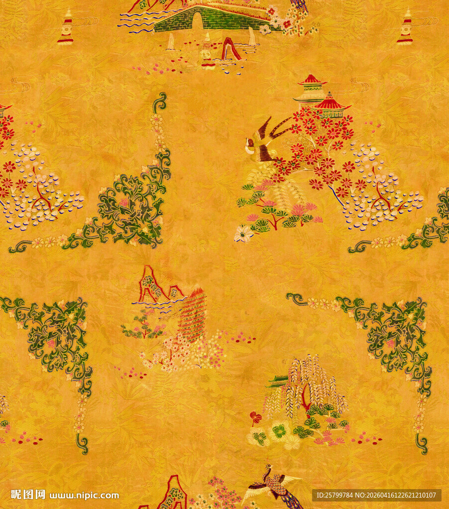 中式古典花纹黄色织物图案