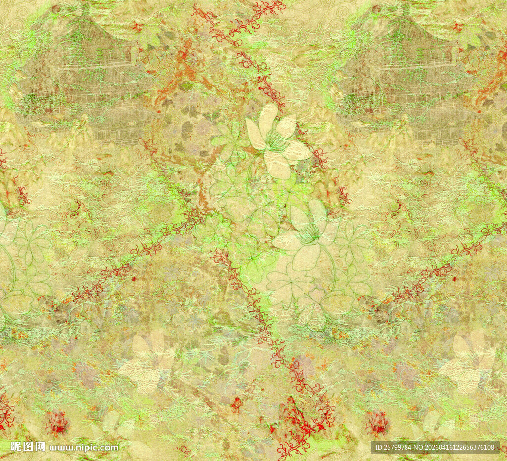 复古风绿色花卉纹理背景