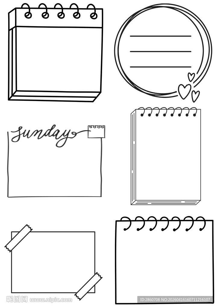 手绘笔记本及便签设计元素