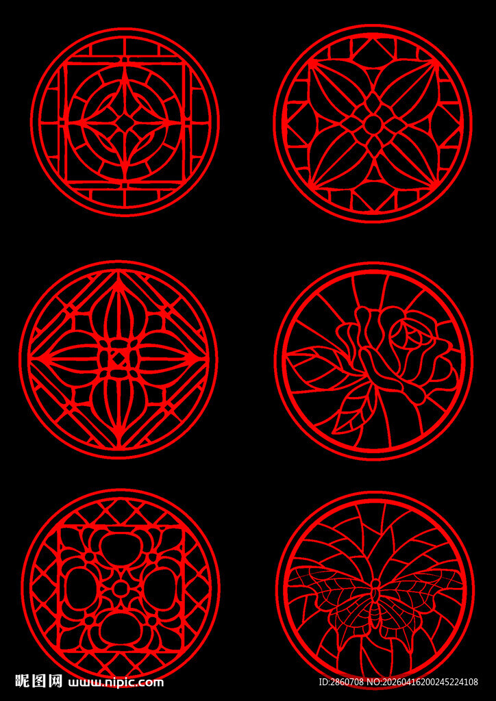 红色中式传统圆形花纹图案