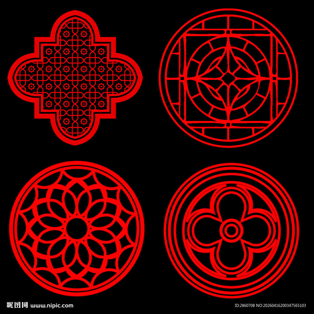 中式传统红色雕花图案