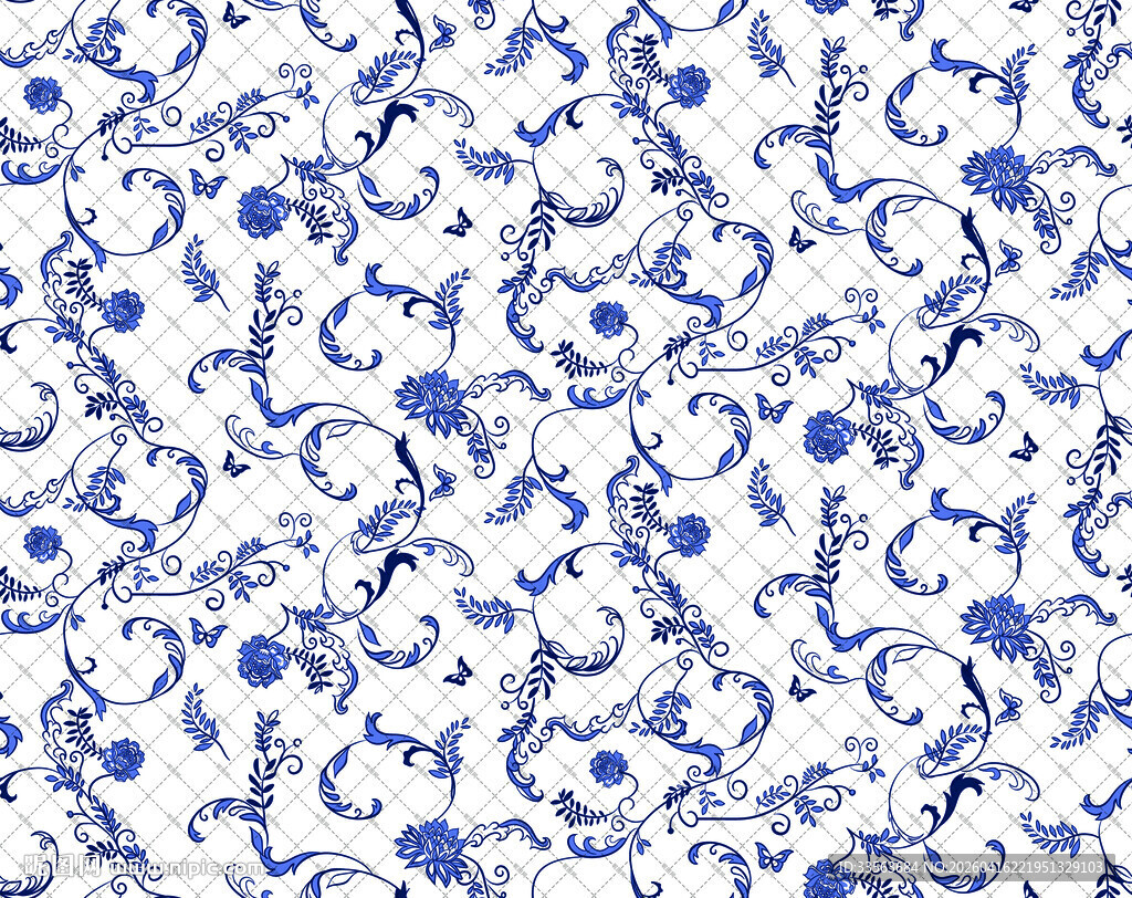 蓝白花卉图案纹理背景