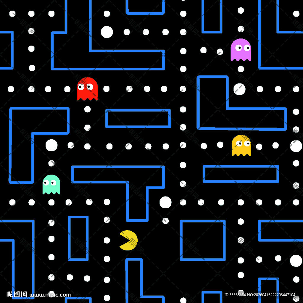 经典吃豆人游戏场景画面