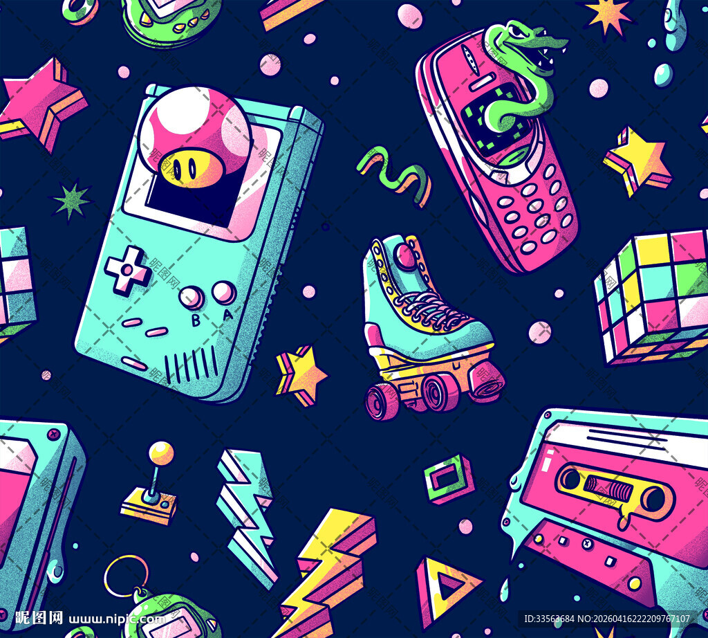 复古游戏元素插画图案