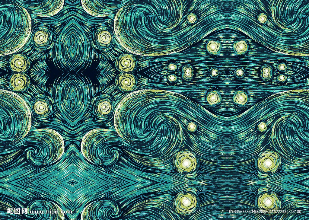 蓝绿色抽象对称花纹图案