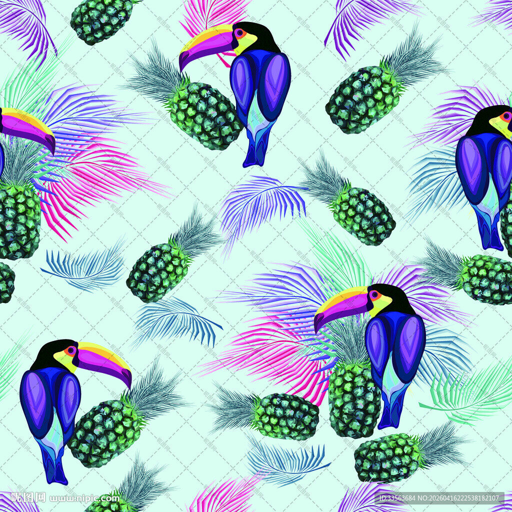 热带风情巨嘴鸟菠萝图案