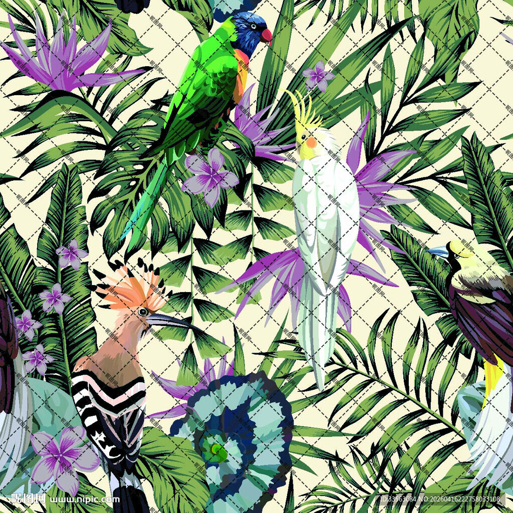 鹦鹉花鸟图案布料纹理