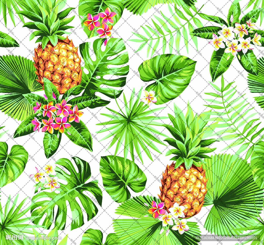 热带菠萝水果图案背景 