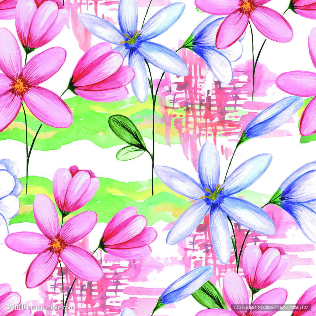 花卉水彩风无缝图案背景