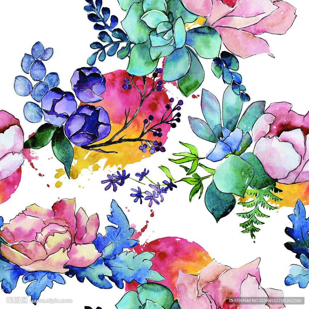 水彩花卉图案 色彩绚丽