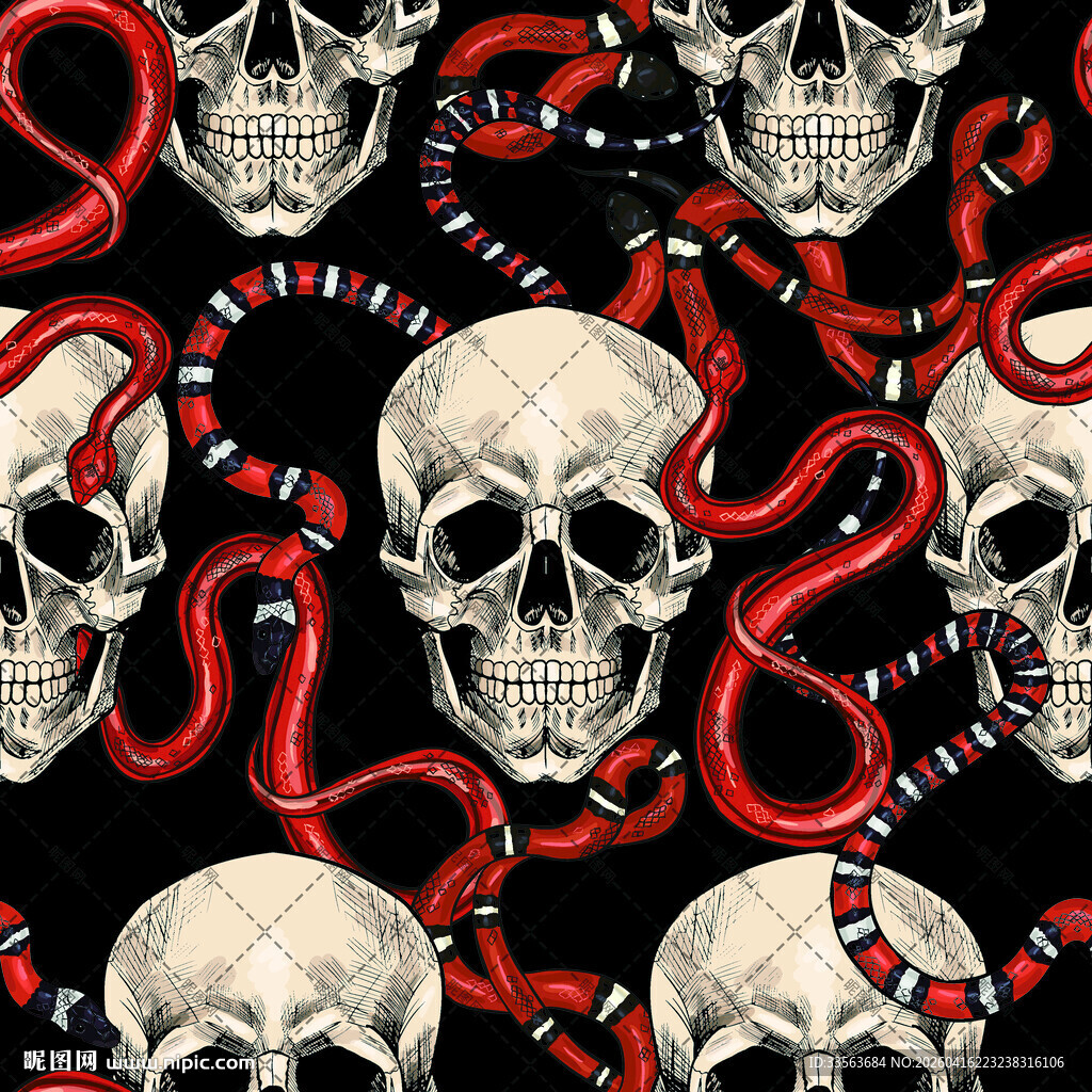 骷髅与蛇的暗黑图案