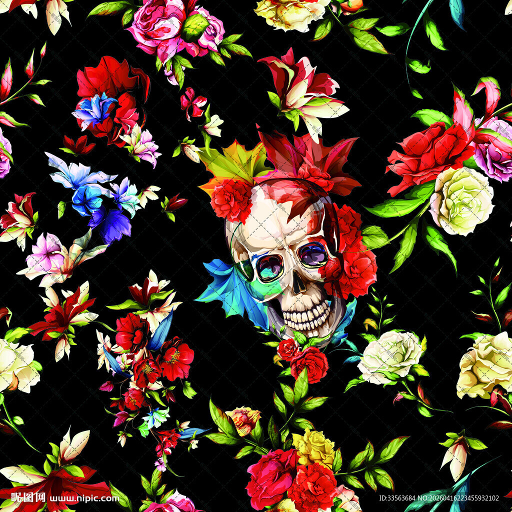 骷髅花卉印花图案