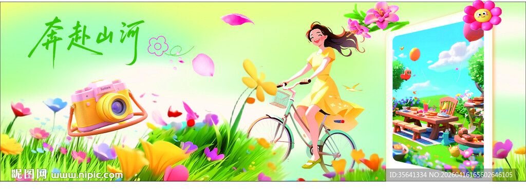 女孩骑车赏景的美好画面