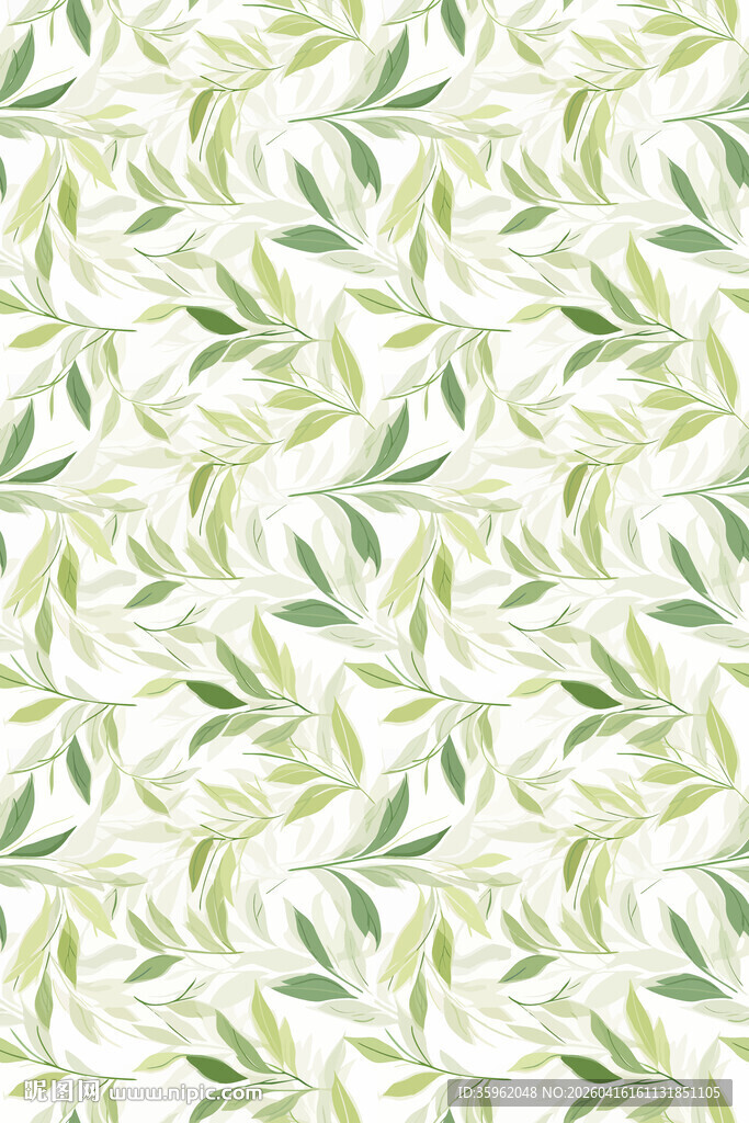 清新绿叶植物无缝图案