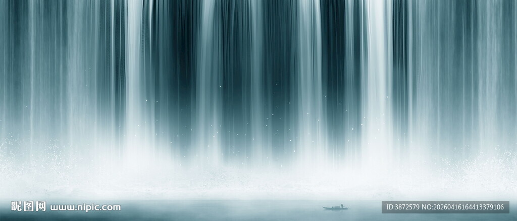 瀑布国画山水画