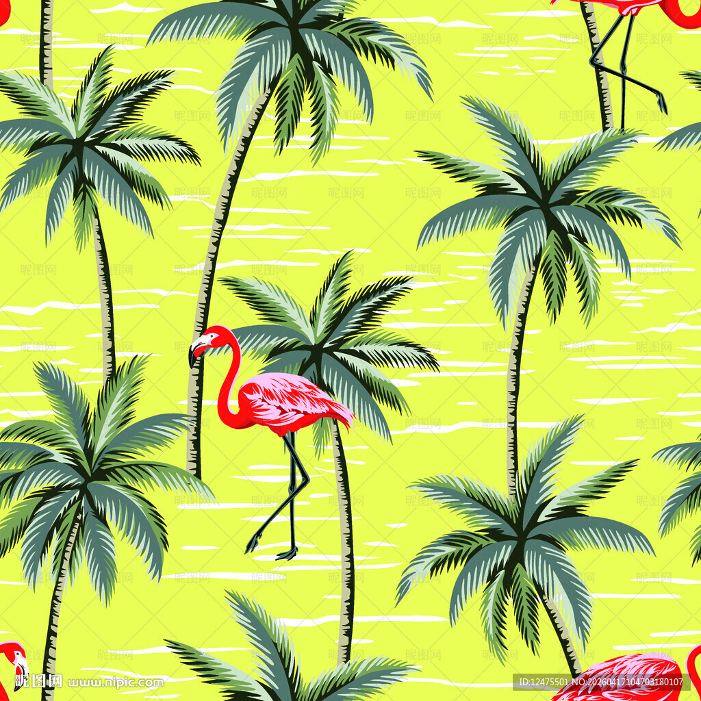 热带风情火烈鸟棕榈树图案