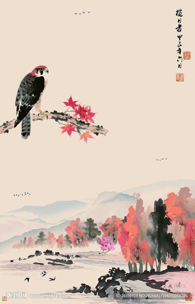 水墨山水花鸟画雄鹰