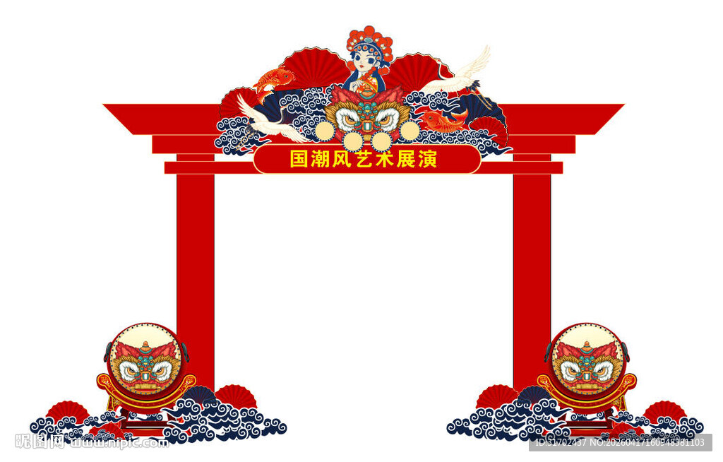 中式红色国潮楼门