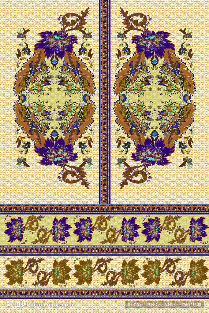 复古花卉对称精美图案