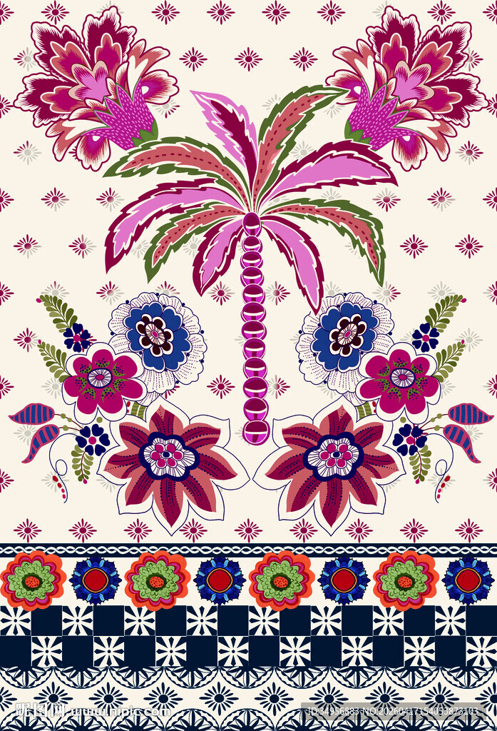 热带花卉刺绣图案设计