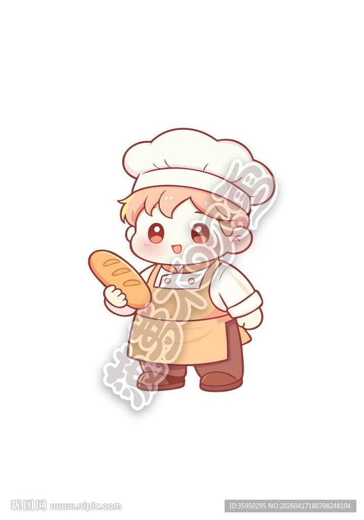 可爱小厨师手持面包