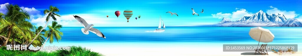 巨幅海滩风景画