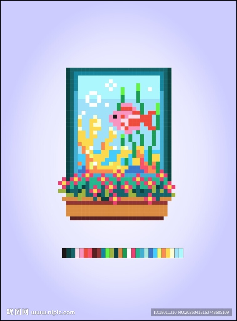 窗台上的多彩鱼景观像素图