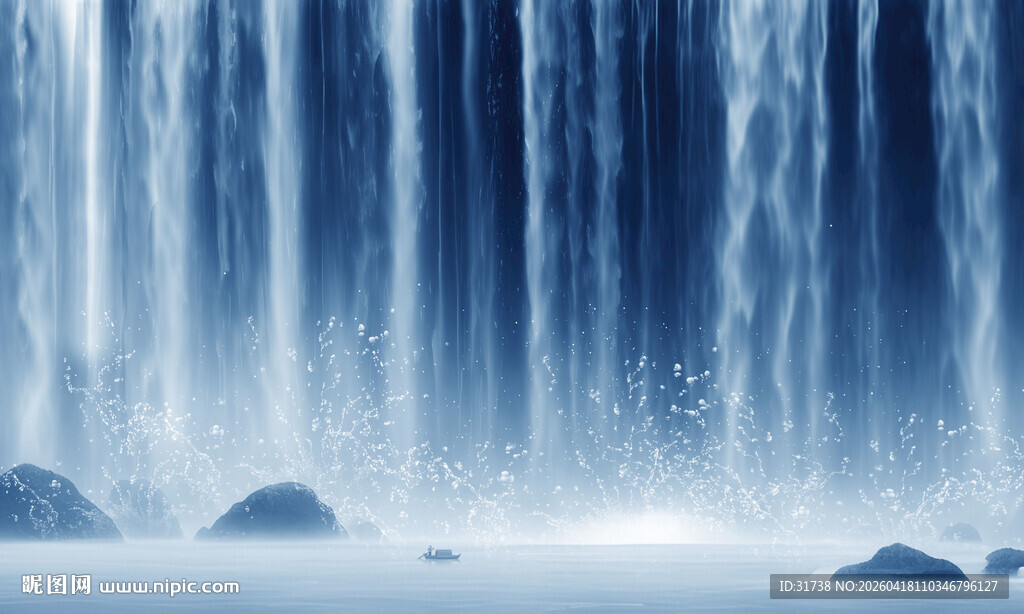 流水生财瀑布山水画