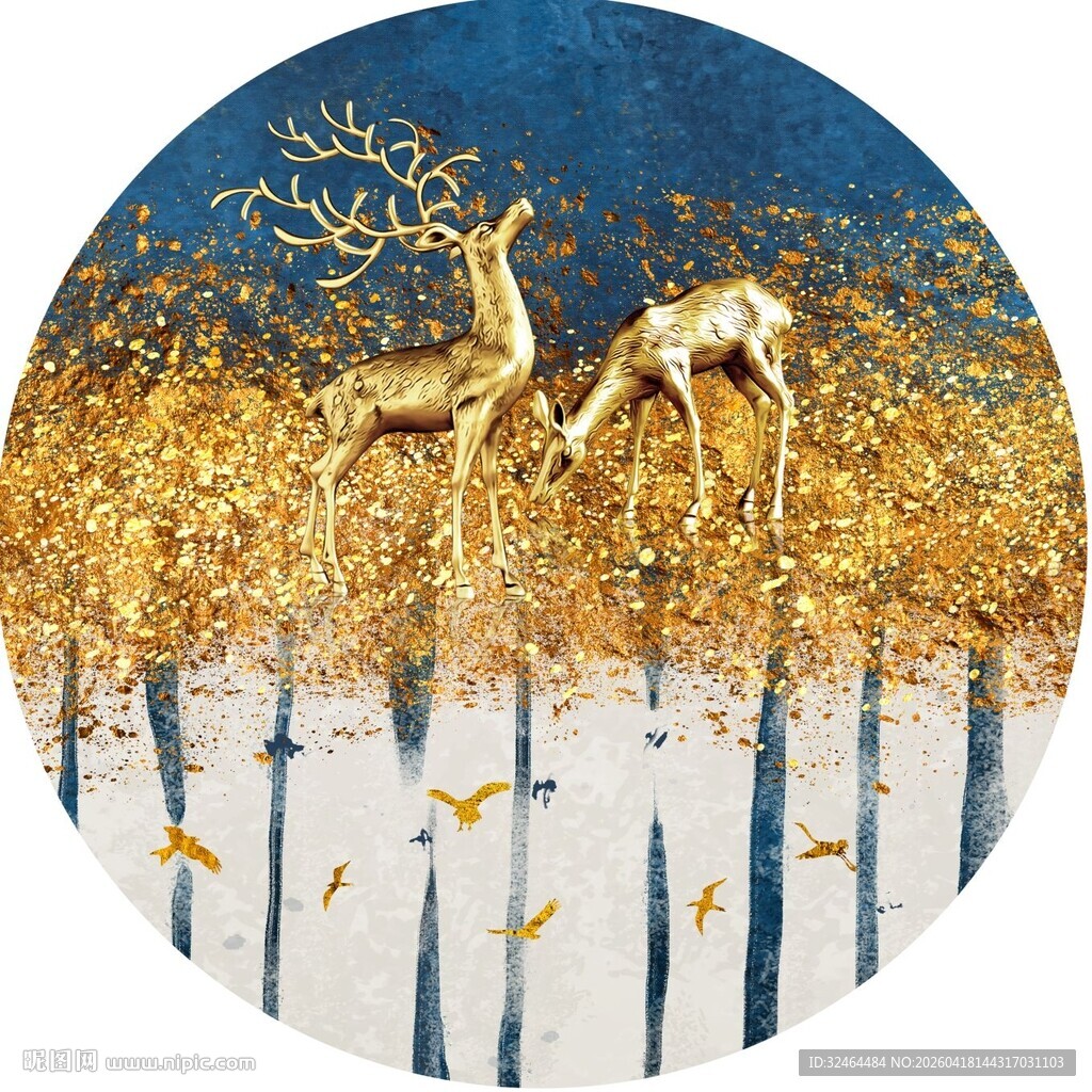 圆形麋鹿装饰画