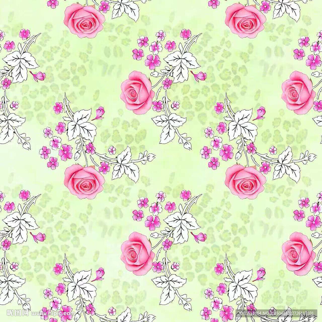 清新粉色花卉绿色背景图案