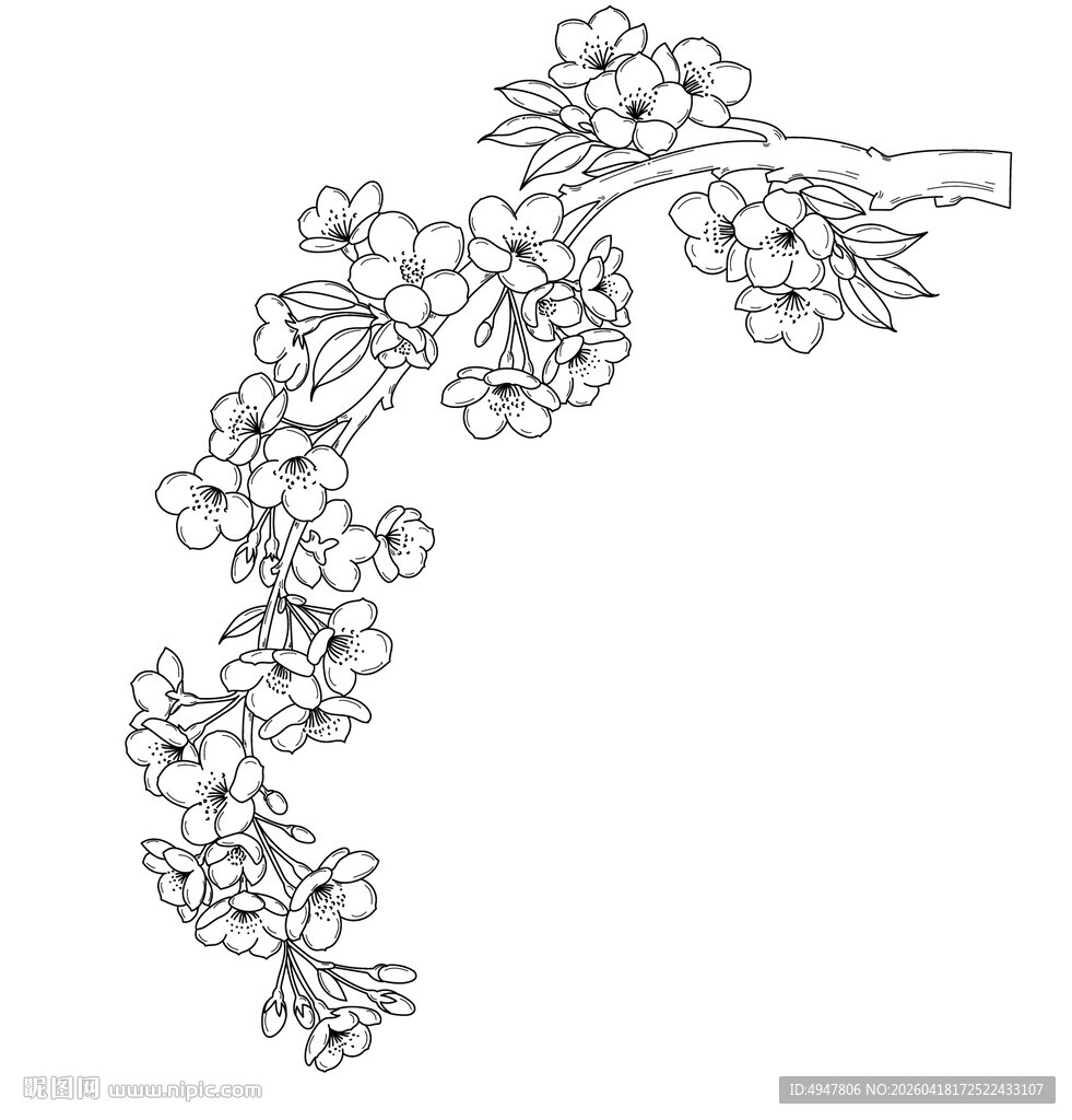 手绘繁花枝头图案 矢量图