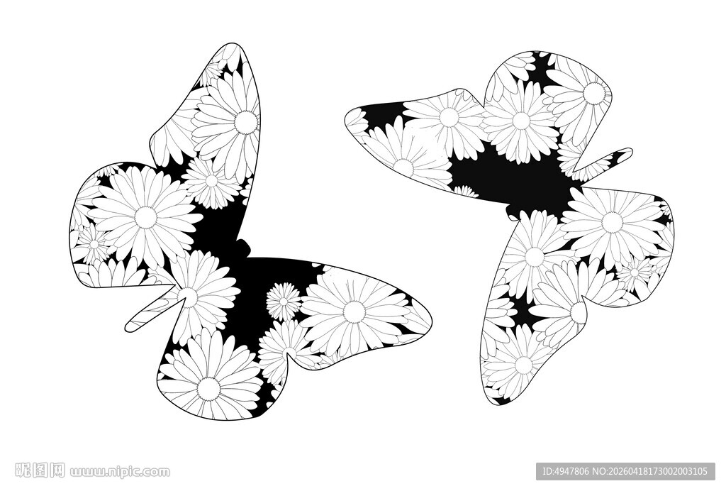 黑白蝴蝶图案设计元素 矢量图
